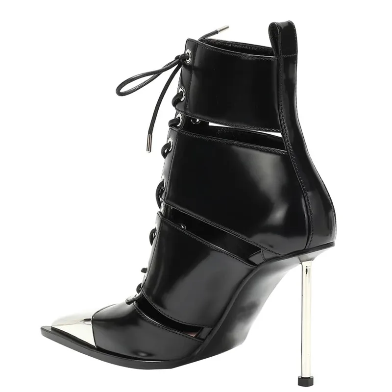 

Spring Cross-tied Martin Boots Ankle Pointed Toe Women Shoes Pointed Heel Pumps Sexy Party Hollow Sandals Ladies Stilettos