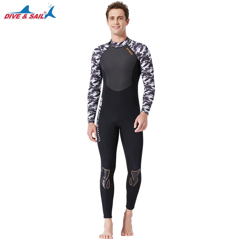 DIVE&SAIL Men Women One-piece Camo Wetsuits 3mm Neoprene+Shark Skin+Lycra Swimming Surfing Diving Suits High Elastic Swimwear