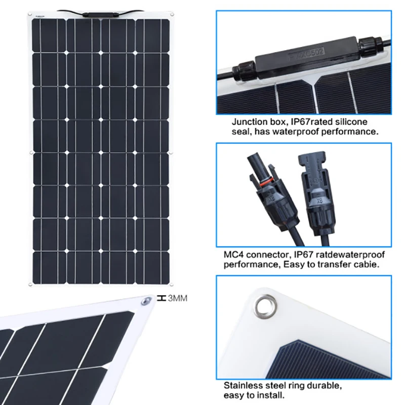 xinpuguang гибкий портативный портативный ETFE солнечная батарея панель 100w 12v комплект зарядного устройства для зарядки аккумулятора монокристаллический для 1000w System Boat Car Camping путешествия по Китаю