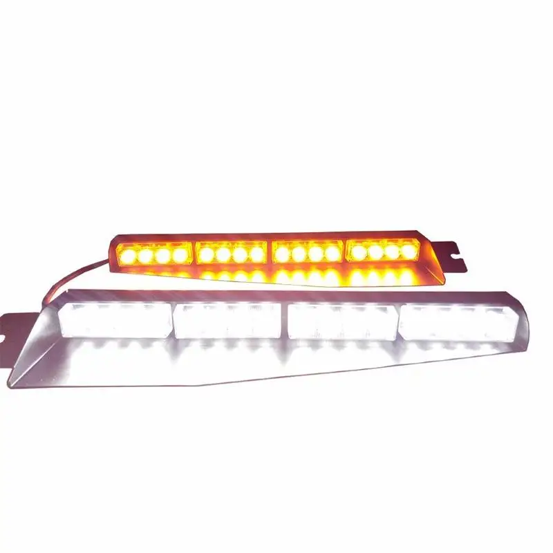 

32LED 32W LED Lightbar Visor Light Windshield Emergency Hazard Warning Strobe Beacon Split Mount Deck Dash Lamp (Amber&White)