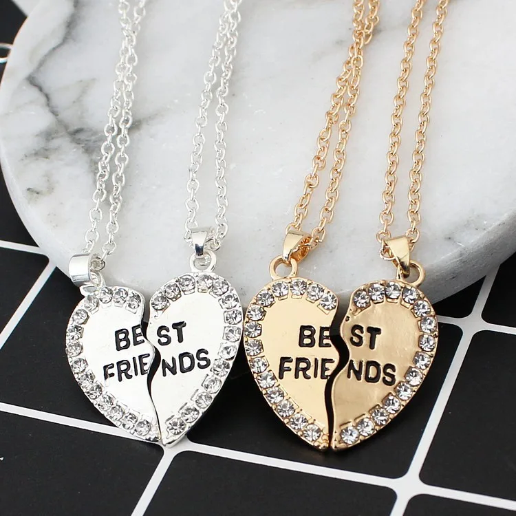 Хорошие друзья Любовь Английский кулон ожерелье Мода два Стразы сплав лоскут Ожерелье Лучшие друзья