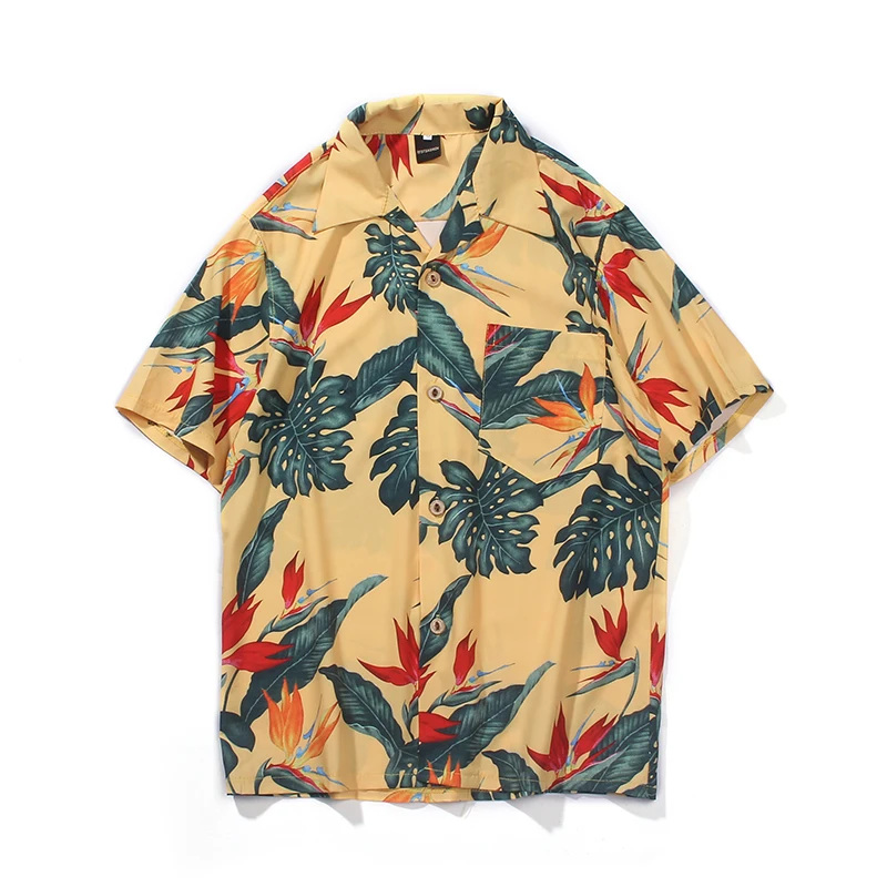 

Men Casual Shirt Vintage Floral Printed Short Sleeve Shirts Summer New Fashion Loose Hawaii Holiday Beach Blouse Tops DS50614