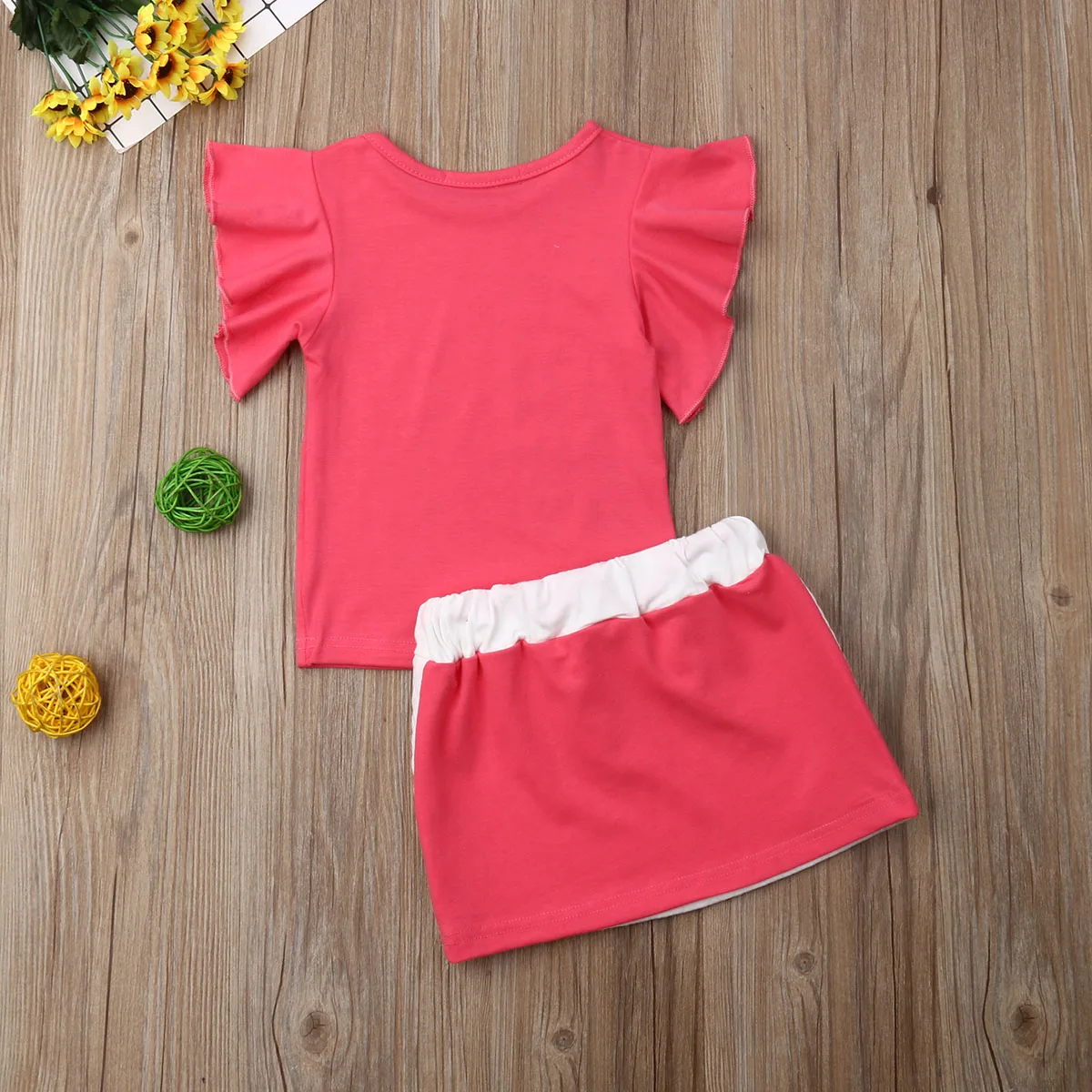 UK/детская футболка для маленьких девочек, однотонные топы с оборками на рукавах, юбка, платье, летняя одежда, комплект для девочек