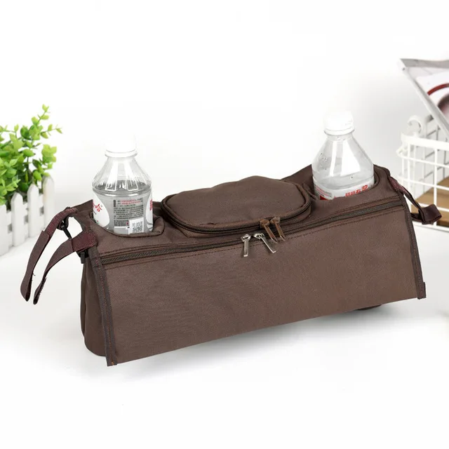 Baby Stroller Organizer Baby Pram Hanging Bag Bottle Cup Holder Bag for Kids Baby Stroller Accessories Wheelchair Bag - Color: Brown