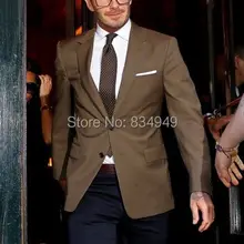 Свадебные костюмы для мужчин коричневый индивидуальный заказ, на заказ коричневый свадебные смокинги для мужчин, 2 кнопки тупым отворотом мужской коричневый свадебный костюм