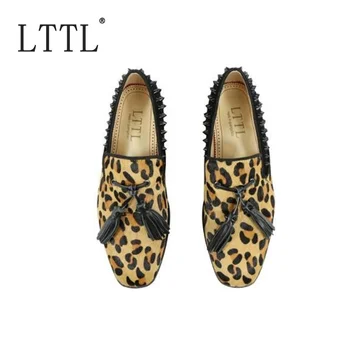 

LTTL Leopard Men Loafers Luxury Handmade Patchwork Spikes Men Shoes Fashion Tassel Loafers Slip On Leather Dress Shoes