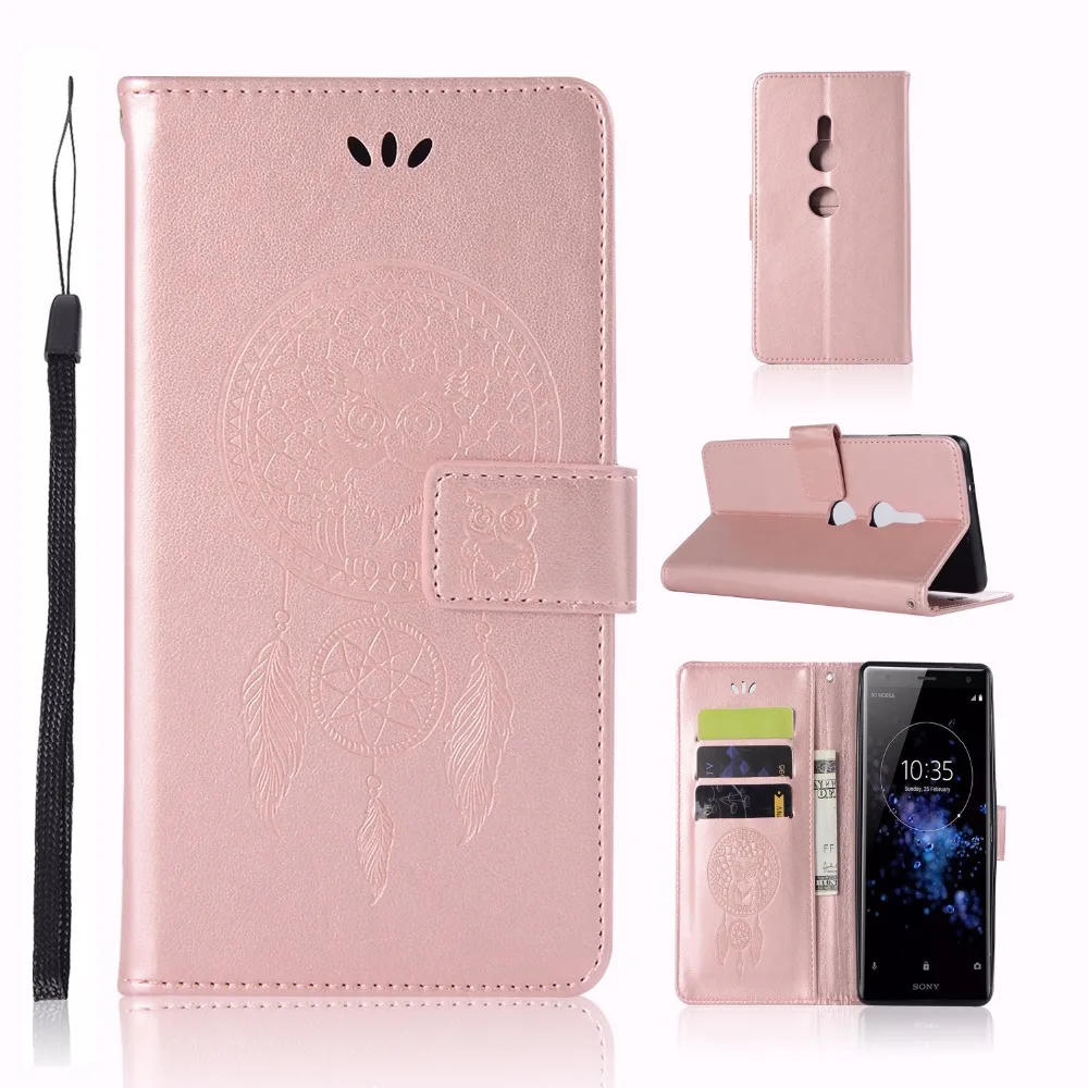 PU Leather Flip Folio cover for sony Xperia XZ2 Case embossed owl Mobile Phone case With card pocket | Мобильные телефоны и