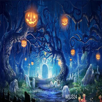 

LB Polyester & Vinyl Photo Background Photography Backdrop Backgrounds For Photo Studio Halloween Theme Dead tree pumpkin lanter