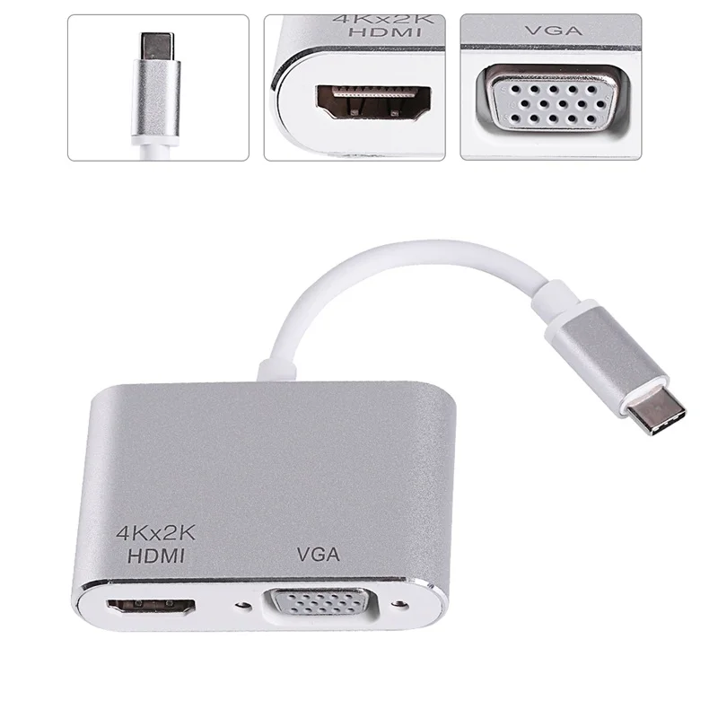 USB 3,1 Тип C USB-C к HDMI адаптер 4 к HD 1080 P 2 в 1 USB-C VGA конвертер кабель для Apple Macbook