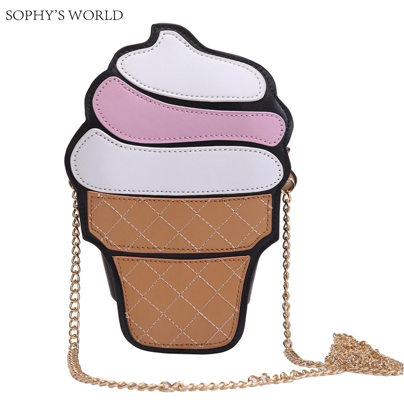 Cute Cartoon Women Bag Ice cream Cupcake Mini Bags PU Leather Small Chain Handbag Clutch Crossbody Girl Shoulder Messenger bag