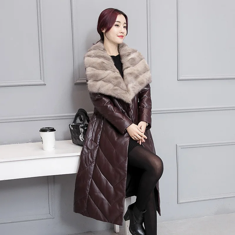 2018 New Women's Winter Coat Imitation Leather Jacket In The Long Section of Imitation Mink Fur Collar Thick Warm Coat Tq033 Coats