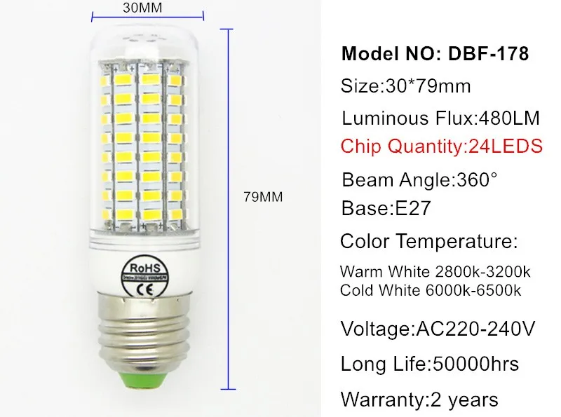 [DBF] E27 светодиодный светильник 220V 240V Светодиодный светильник Светодиодная лампа-кукуруза SMD5730 светильник светодиодный лампы 24/36/48/56/69/81/89 светодиодный s дома украшены люстра светильник s