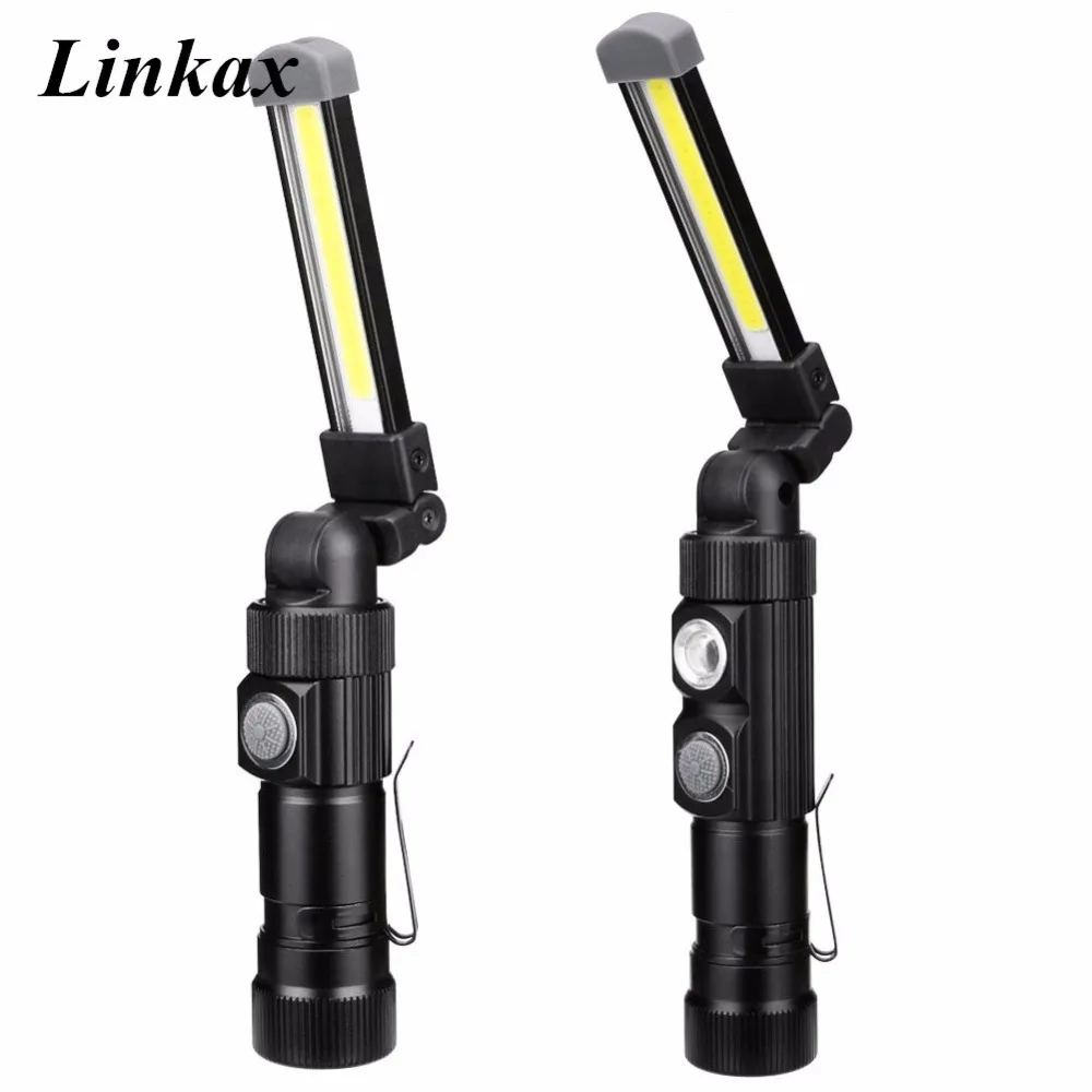 

New COB LED Working Light Inspection Flashlight Foldable Rotation USB Flash Light Lamp Torch With Magnet Clip Built in Battery
