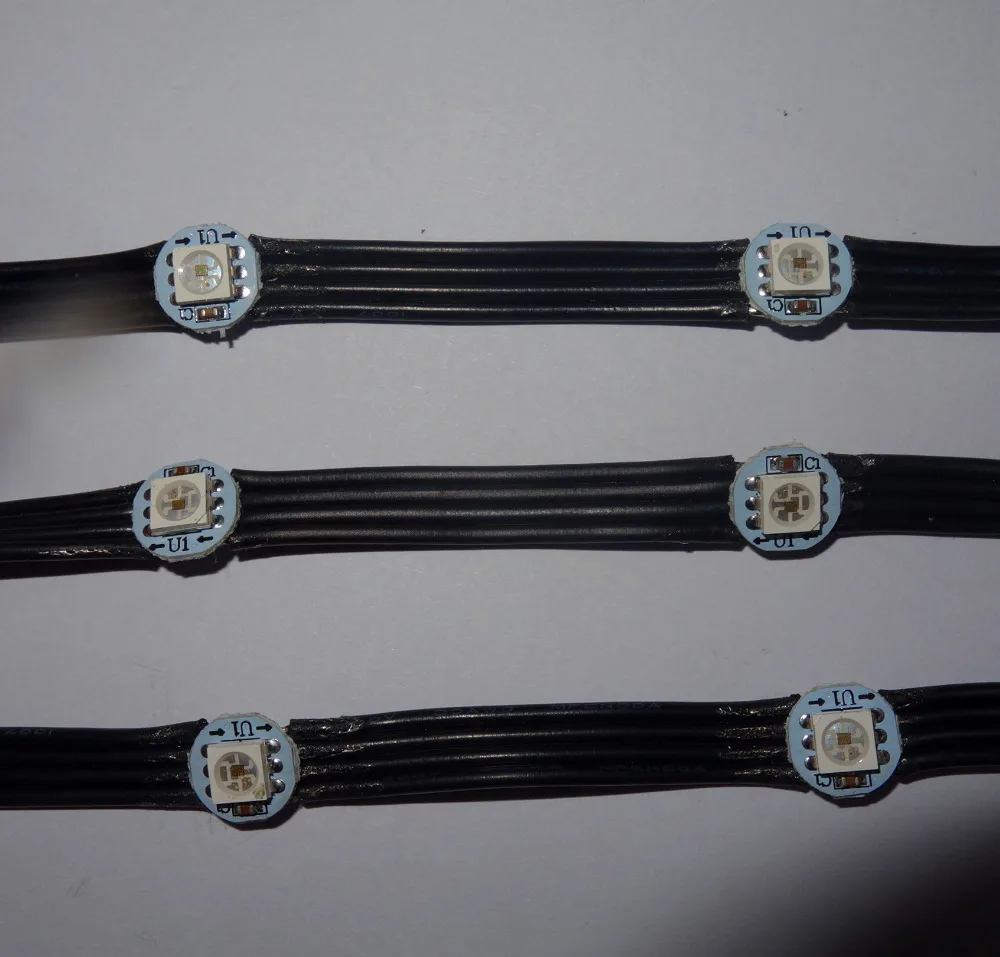 

100pcs/string APA102C-5050 full color addressable LED pixel light with heatsink;DC5V input;5cm wire spacing;with all black wire