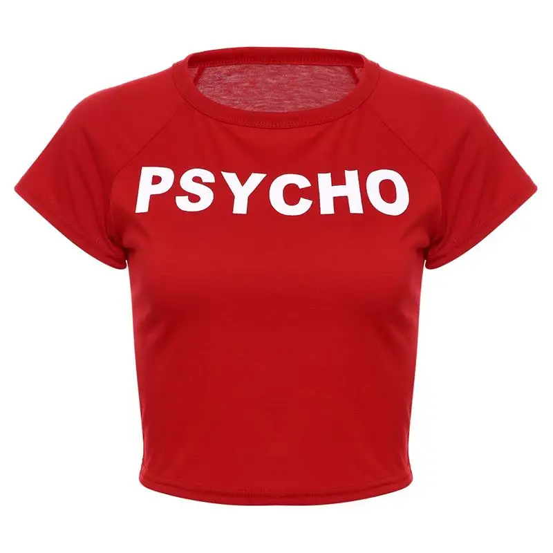 Сексуальная Женская тонкая короткая футболка, кроп-топ, с буквенным принтом, хлопковая футболка, летняя повседневная футболка с коротким рукавом, женская футболка - Цвет: Красный