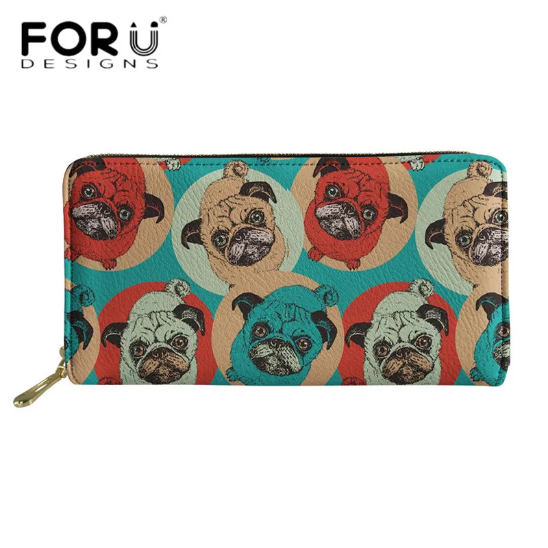 

FORUDESIGNS Leather Women Wallets Pug Art 3D Printing Long PU Zipper Purses for Ladies Girls Dachshund Luxury Clutch Handbags