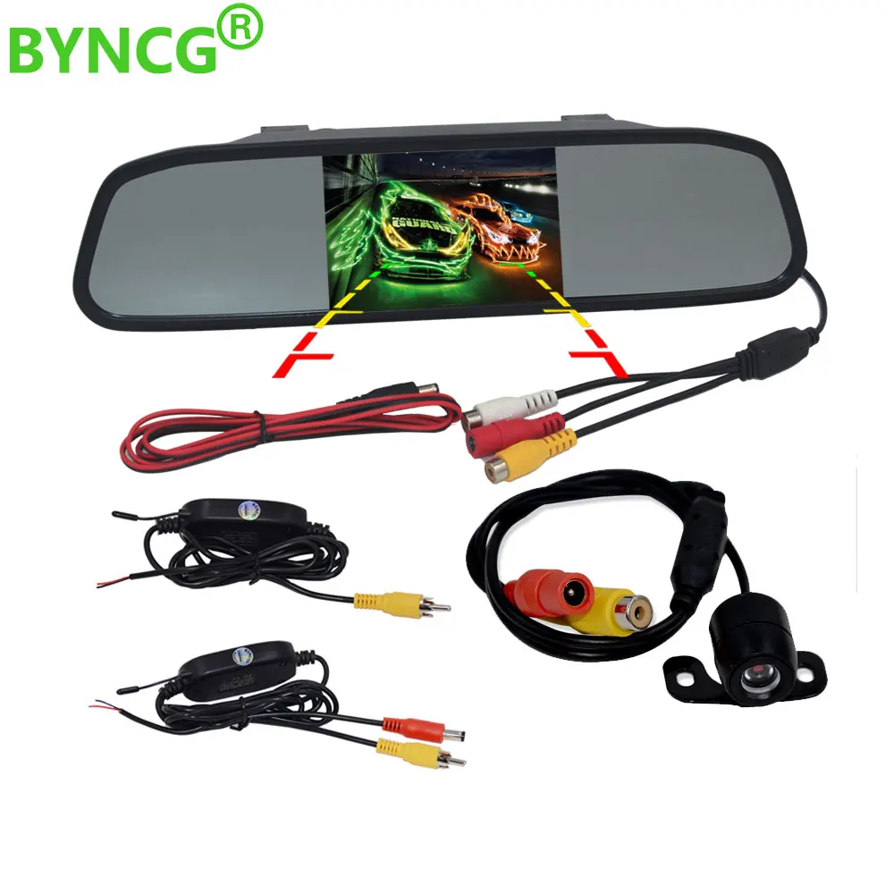 

BYNCG Wireless Rear view Camera with Digital Car Monitor TFT LCD Mirror Parking Assistance System Reverse Backup Accessories