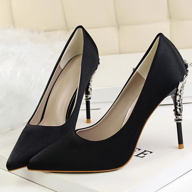 bridal shoes wedding shoes woman gold high heels pointed toe pumps women shoes high heel ladies shoes zapatos de novia - Цвет: Black