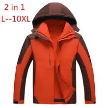 Плюс размер 10XL 8XL 6XL 5XL 4XL Верхняя одежда водонепроницаемая ветрозащитная дышащая теплая куртка зимнее Мужское пальто парка 2 в 1 комплект одежды