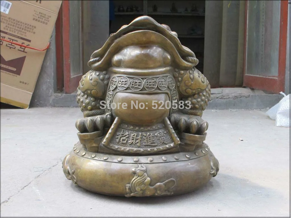 

17"huge Sino pure Bronze money OX Jin Chan Spittor toad Feng Shui statue