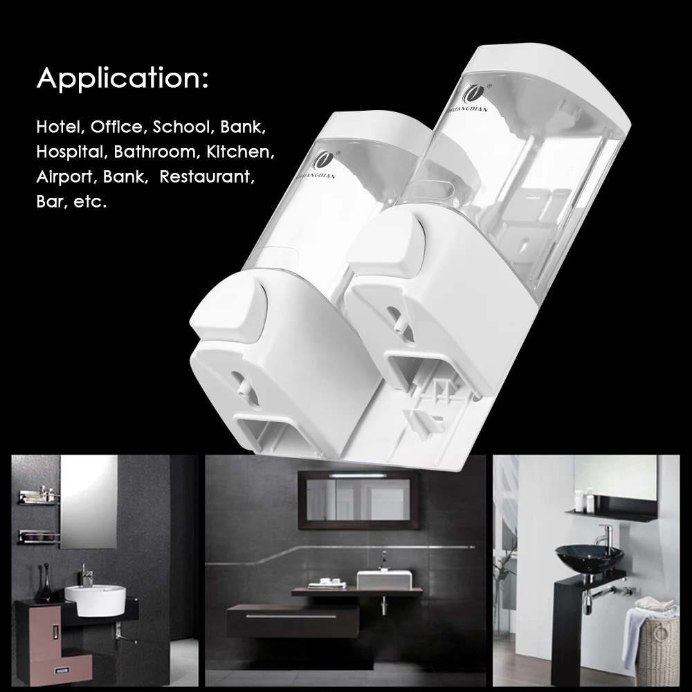 CHUANGDIAN 2 pcs/1 Set 300ml Wall-mounted Two Chamber Manual Soap Dispensers Shampoo Box Shower Gel Liquid Soap Dispensers