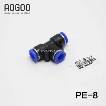 

100pcs/lot Pneumatic 8mm to 8mm to 8mm Equal Union Tee Push In Quick Fitting Connect Joint PE-8