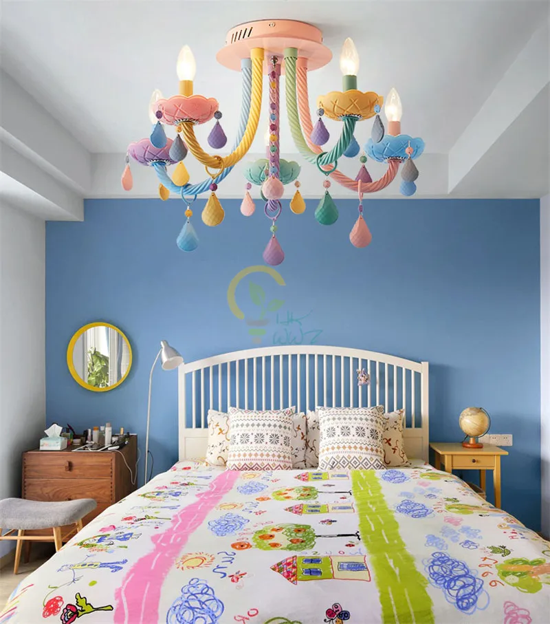 Современная красочная Хрустальная потолочная лампа Macaron, лампа для спальни, детская фантазия, потолочные светильники принцессы для девочек, для домашнего освещения