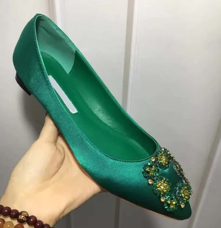 

Ladies Summer Spring Pointed Toes Rhinestone Suqare Buckle Shallow Mouth Single Shoes Ladies Green Stain Single Shoes