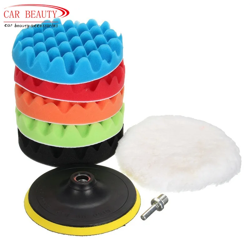 

4/5/6/7'' Professional Car Sponge Polishing Waxing Buffing Pads Kit Set (5 Polishing Pads+1 woolen buffer+1 adhesive backer pad)