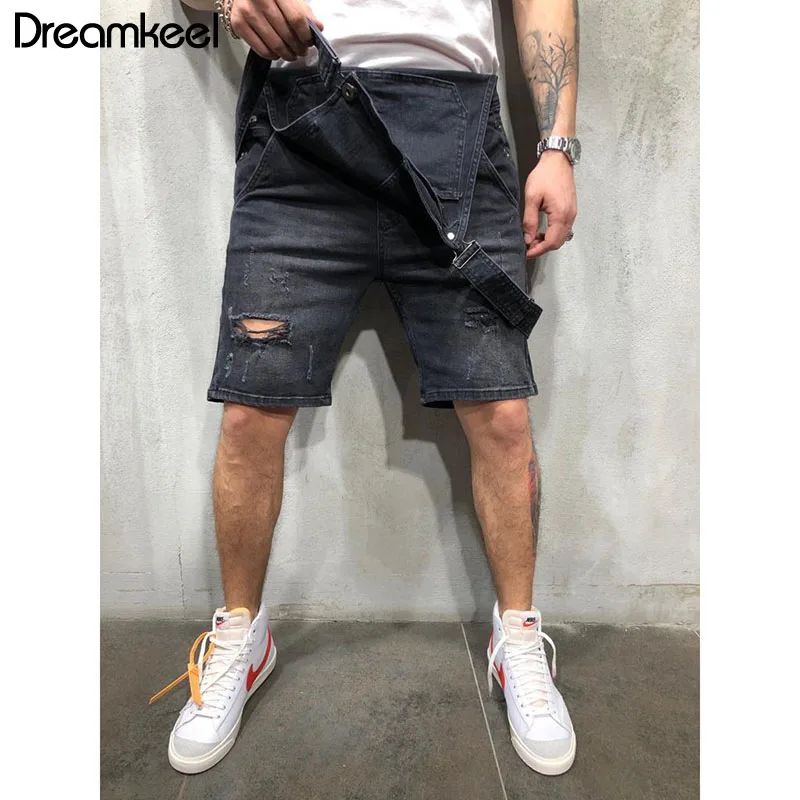 Джинсовые шорты комбинезон Мужской винтажный комбинезон мужской с дырками повседневные подтяжки для брюк Летний комбинезон мужской комплект с шортами для мужчин Y