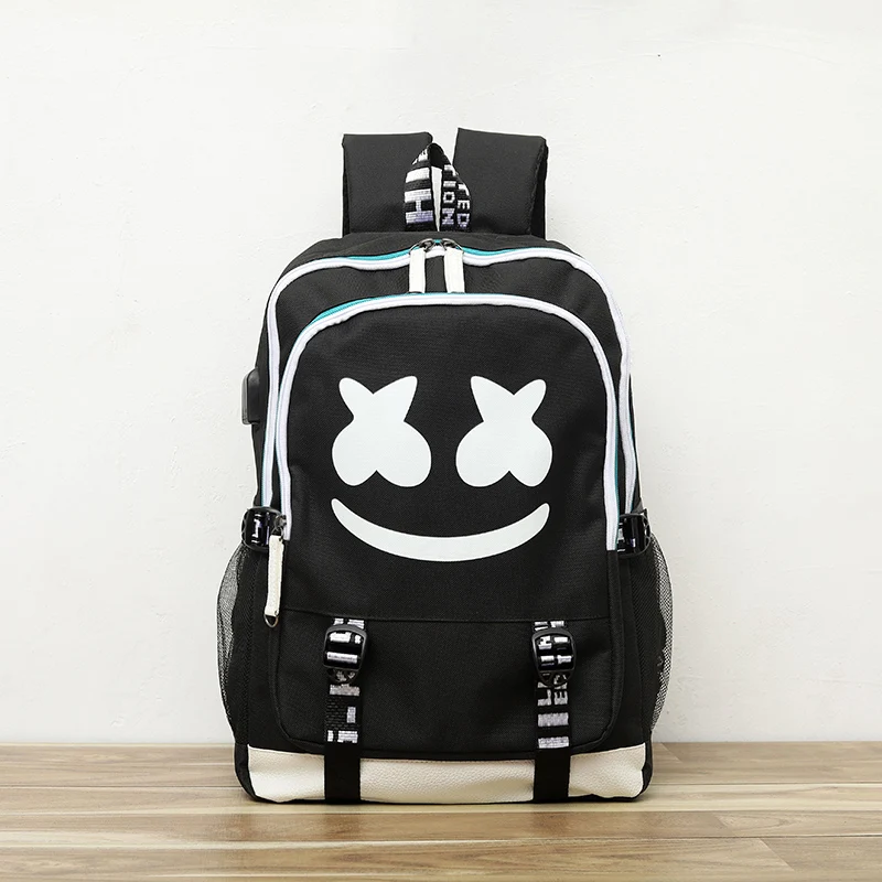 

Laptop Casual School Backpacks For Teens Marshmello Waterproof USB Charge Bags Male Luminous Travel Backpack Men's School Bag