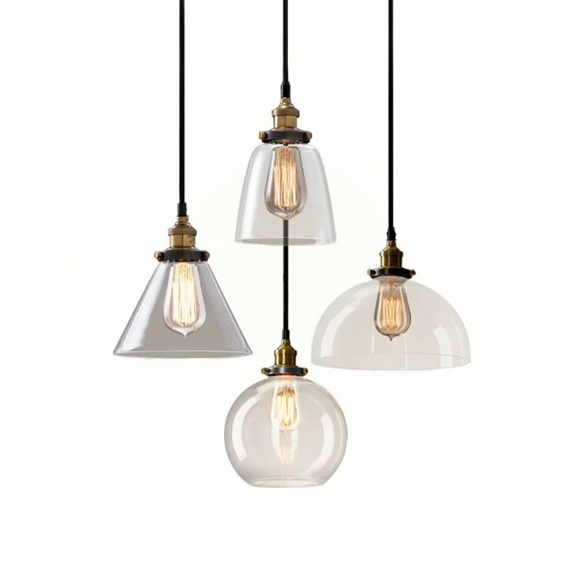 Loft RH Vintage Pendant Lights Glass Industrial Pendant Lamps Metal Retro Lustres Hanging Fixtures luminaire suspendu