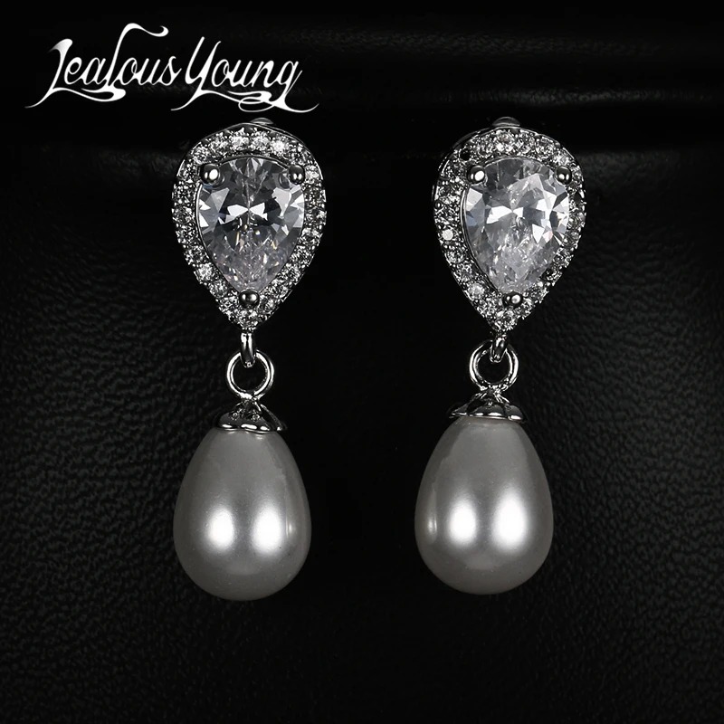 Luxury Elegant Water Drop Bridal Pearl Earrings For Women AAA Cubic Zirconia Long Drop Earrings Fashion Indian Jewelry AE429