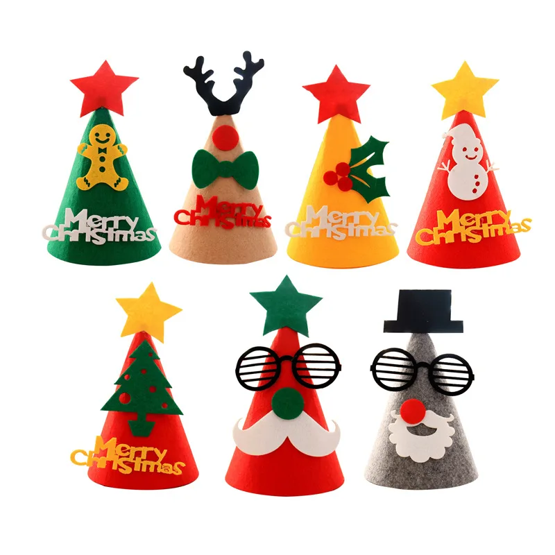 

Christmas non-woven party hat Handmade X-mas dress up caps Christmas Eve decoration Merry Christmas Santa Claus Reindeer