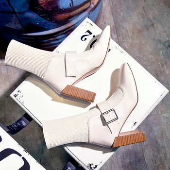 

kemioo women fashion shoes square toe chunky heels woman ankle boots buckle shoes female block heel shoes for spring casual