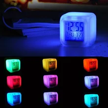 Многофункциональный мультяшный детский повтор, 7 цветов, светящийся цифровой будильник, светодиодный, светящийся будильник, термометр, часы, куб