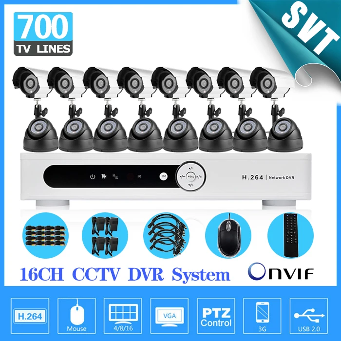 TEATE Mobile remotely 700TVL outdoor indoor night vision CCTV video camera system home security surveillance 16ch DVR kit SK-205