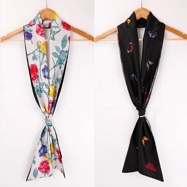 Women Silk Scarf Feather Print