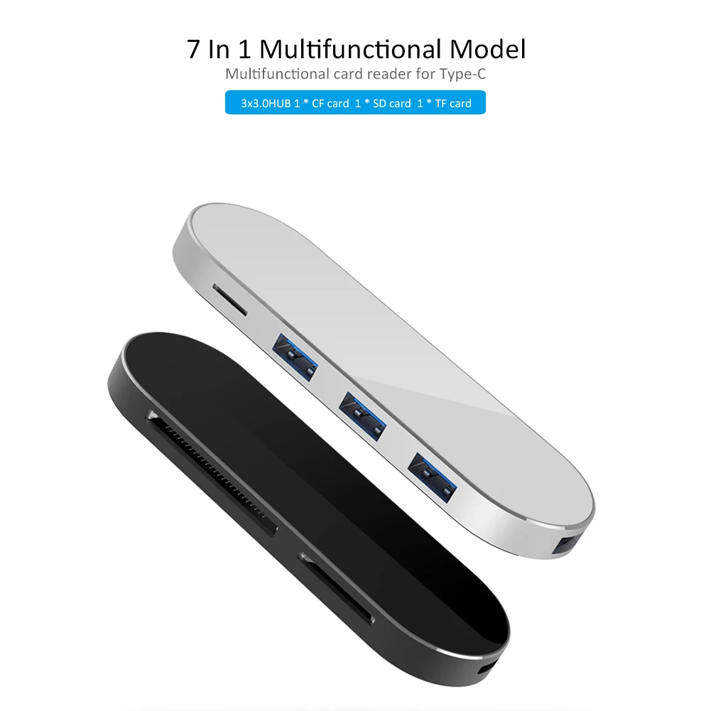 

Type-c Multi-functional HUB 7-in-1 USB C Splitter Adapter 3 USB 3.0 Port + TF Card Port + CF Card Port + SD Card Port