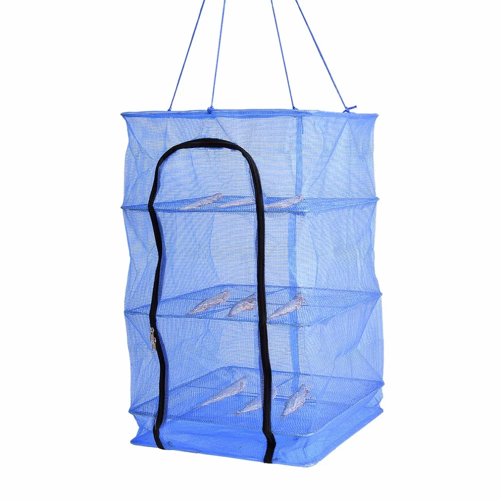 

Hot Foldable 4 Layers Drying Net Fish Net Drying Rack Hanging Vegetable Fish Dishes Dryer Net 40 x 40 x 65cm PE Hanger Fish Net