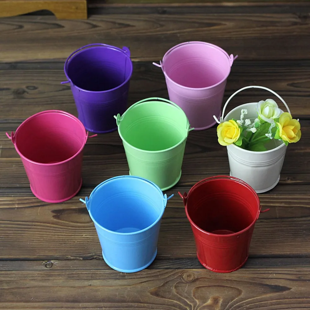 

10pcs Mini Small Assorted Colored Tin Pails Buckets Wedding Party Potted Plants