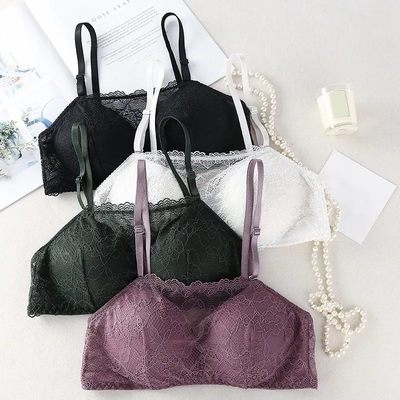 

Sexy Lace Bras For Women Bralette Lingerie Small Chest Tube Top Lace Stitching Bra Female Underwear