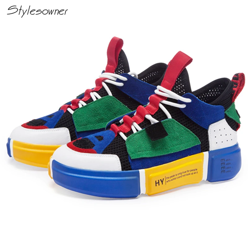 

Stylesowner Lovers Shoes Name Brand Platform Ulzzang Casual Shoes Breathable Mixed Color Thick Heels Shoes Women Laces Sneakers