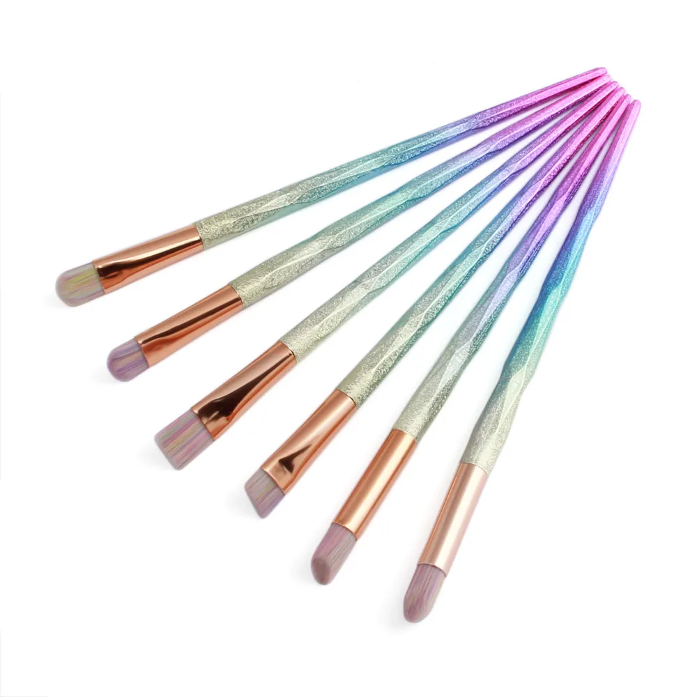 7 Pcs Glitter Gradient Color Handle Makeup Brushes Set Powder Foundation Eyebrow Face Make Up Brush Cosmetic Tool Kit (9)