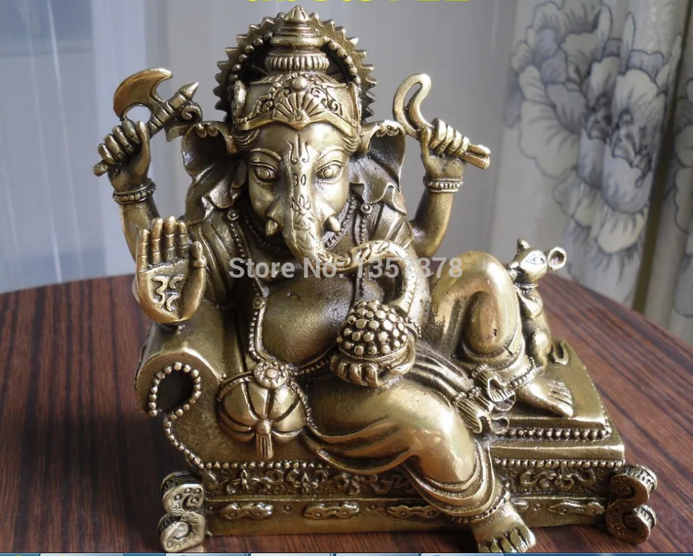 

shitou 00101 Tibetan Buddhist bronze GANESHA INDISCHER GOTT statue on bed 12 cm tall discount 30% (C0324)