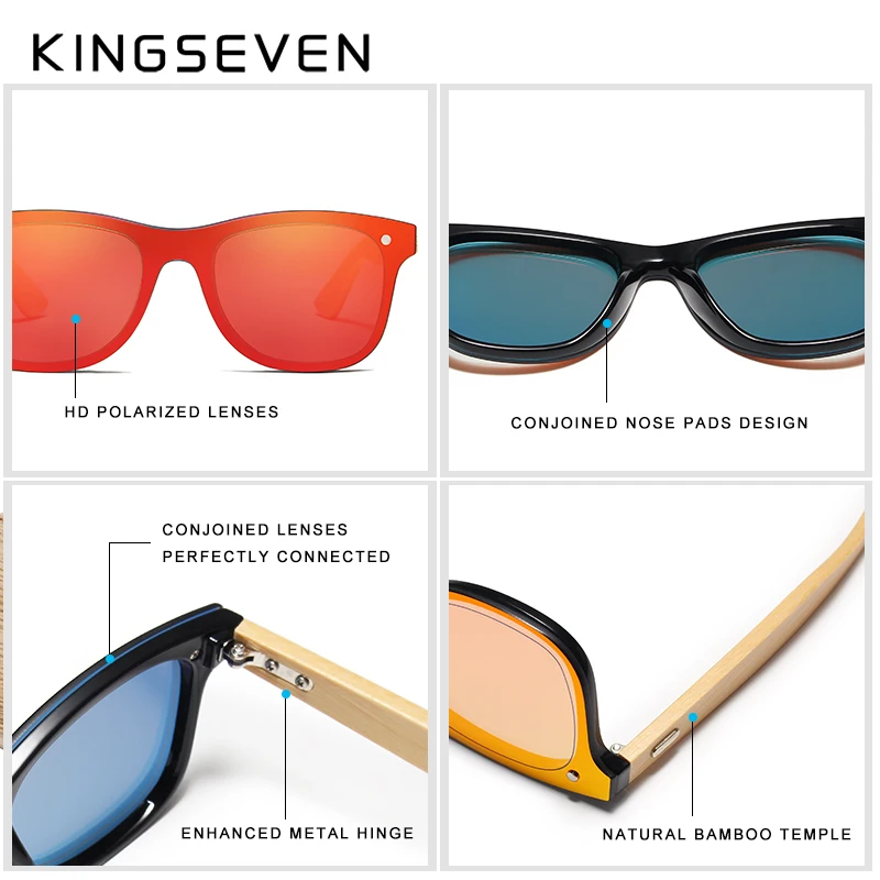 KINGSEVEN Bamboo Polarized Sunglasses Men Wooden UV400 Sun glasses Women Brand Original Wood Glasses Oculos de sol masculino