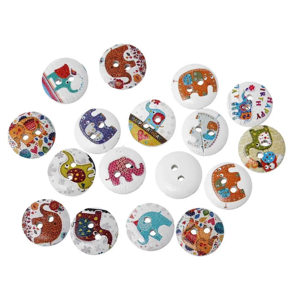 Wood Sewing Button Scrapbooking Round At Random Two Holes Elephant Pattern 15.0mm Dia 100 PCs 2015 new | Дом и сад
