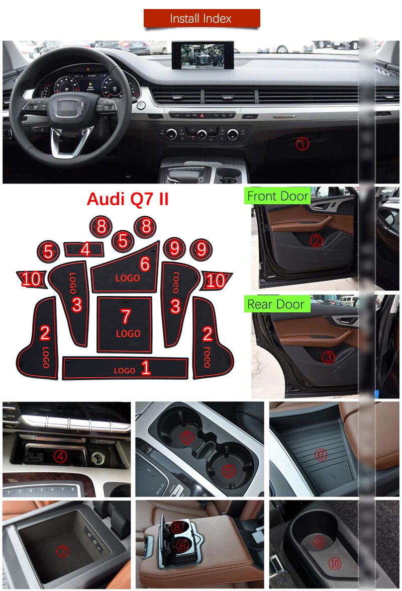 Для Audi Q7 MK2 4 м противоскользящие резиновые коврики, подушка для чашки, коврик для двери, Sline S Line 2, аксессуары, наклейки для автомобиля