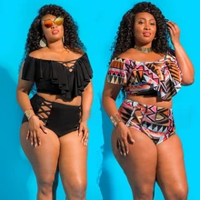 Большие размеры женские купальники 5xl Пляж Купальники пляжное платье купальники женские, бикини Большие размеры комплект бикини с оборками
