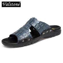 Valstone/очень большой размер 52; мужские кожаные шлепанцы; летние шлепанцы; мужские сандалии; пляжная обувь; Вьетнамки в винтажном стиле; цвет синий, черный